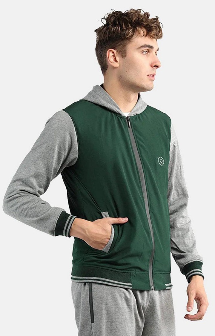 Men's Green Solid Polyester Hoodie