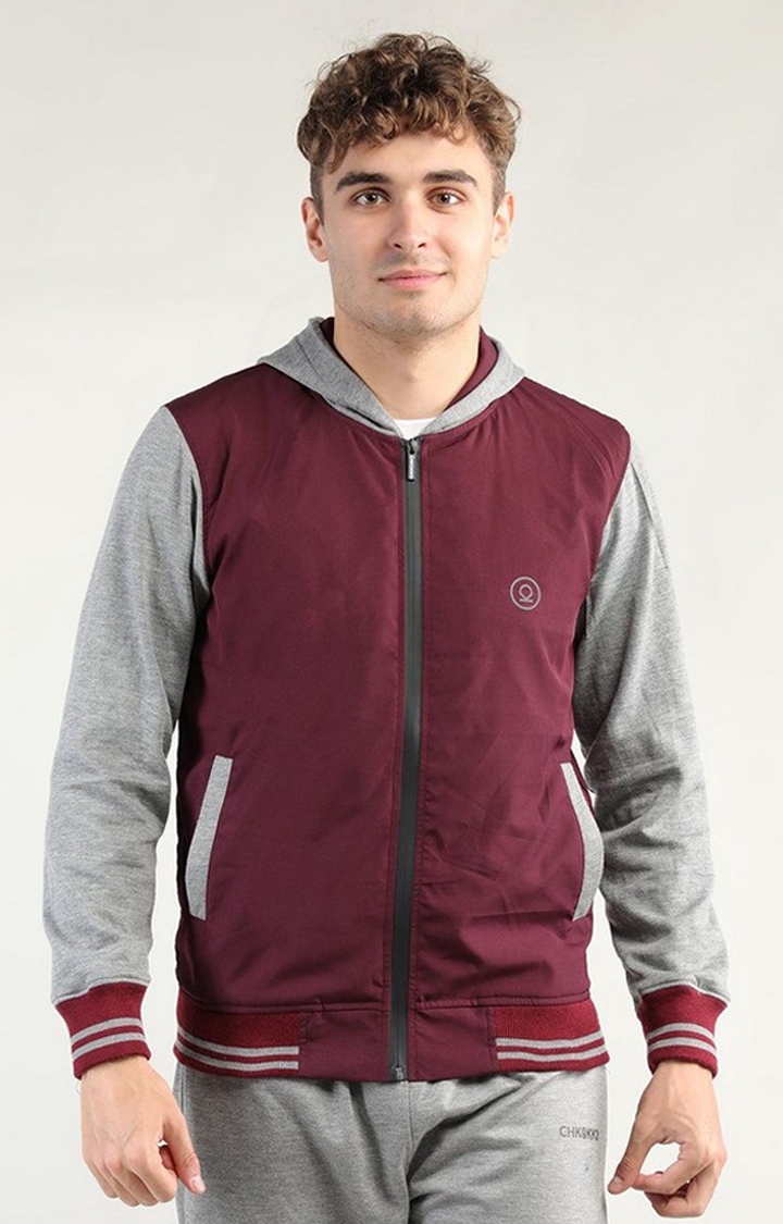Men's Maroon Solid Polycotton Hoodie