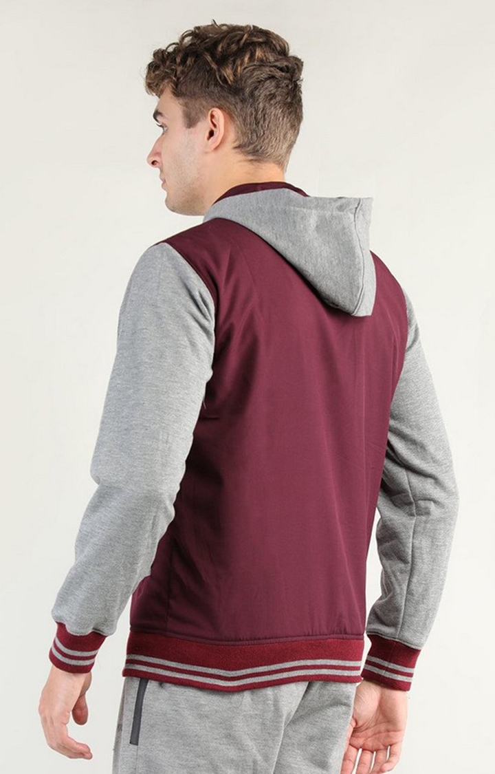 Men's Maroon Solid Polycotton Hoodie