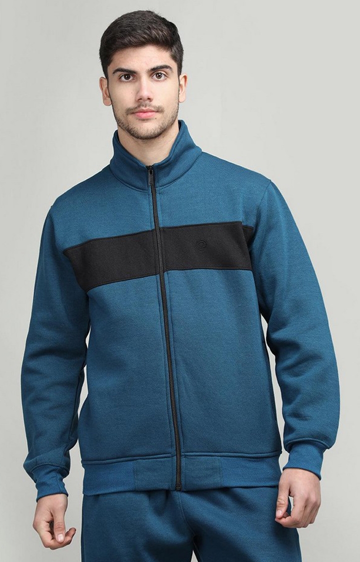 CHKOKKO | Men's Blue & Black Colorblocked Polyester Sweatshirts