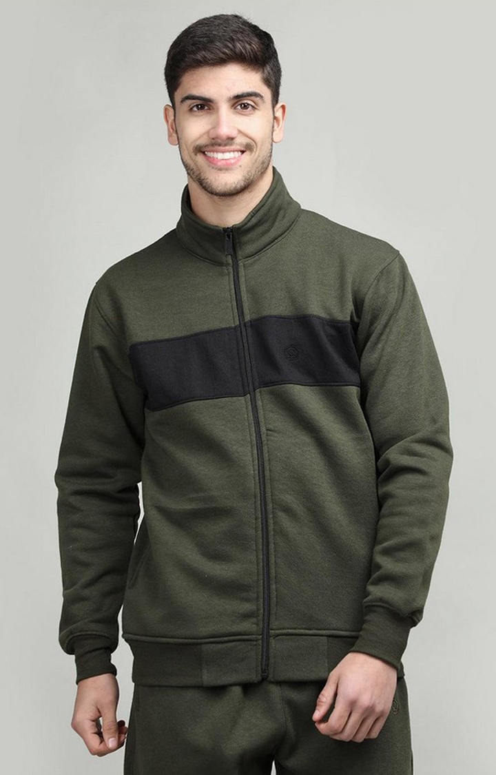 Men's Green & Black Colorblocked Polyester Sweatshirts