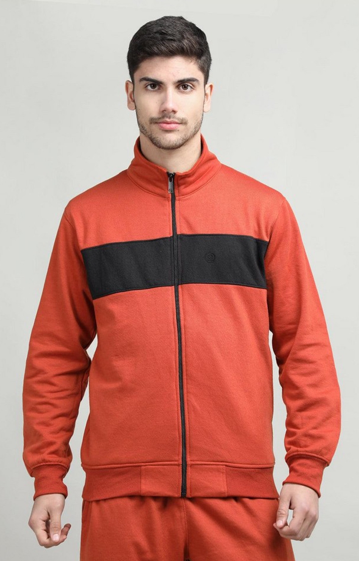 Men's Orange & Black Colorblocked Polyester Sweatshirts
