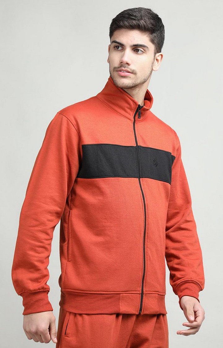 Men's Orange & Black Colorblocked Polyester Sweatshirts