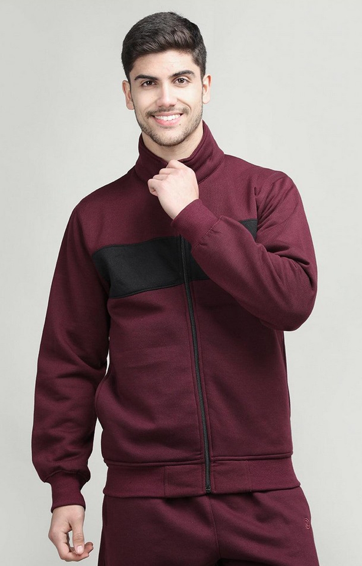 Men's Maroon & Black Colorblocked Polyester Sweatshirts