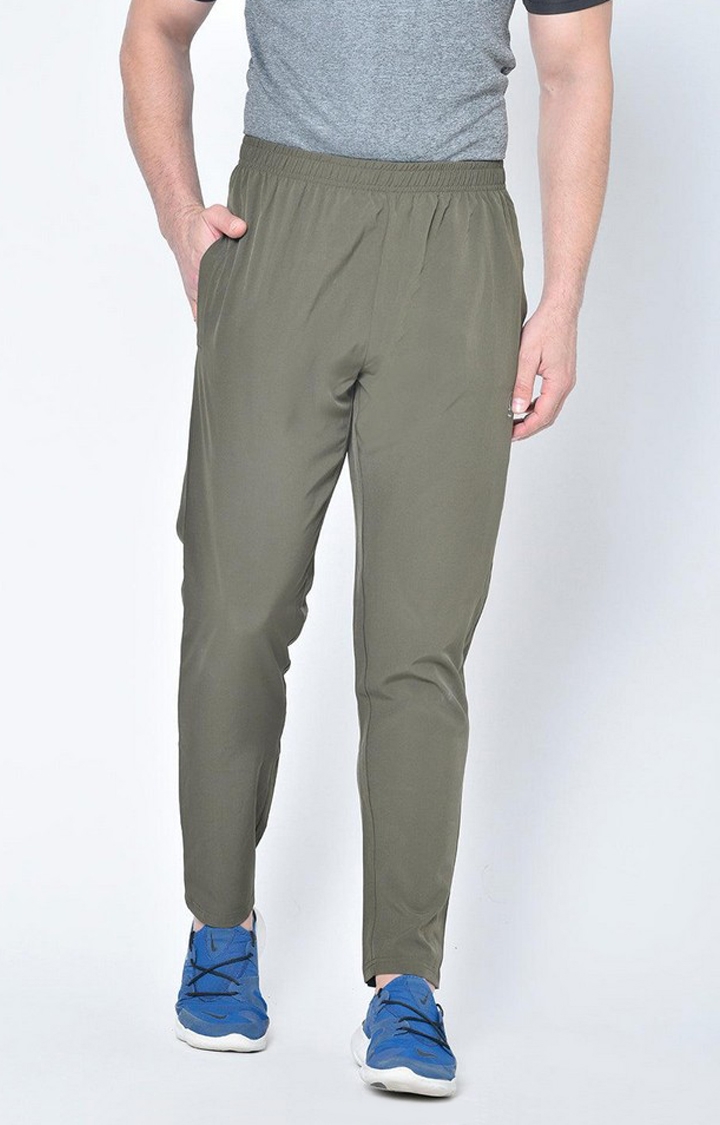 Men's Bottle Green  Solid Polyester Trackpant