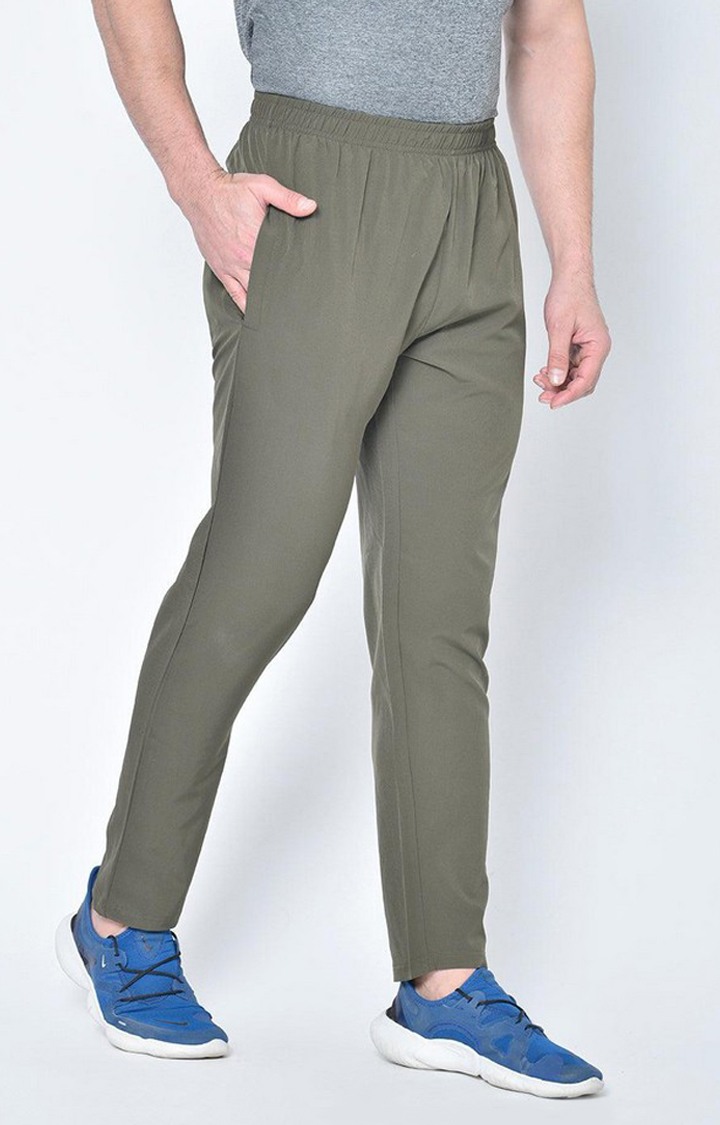 Men's Bottle Green  Solid Polyester Trackpant