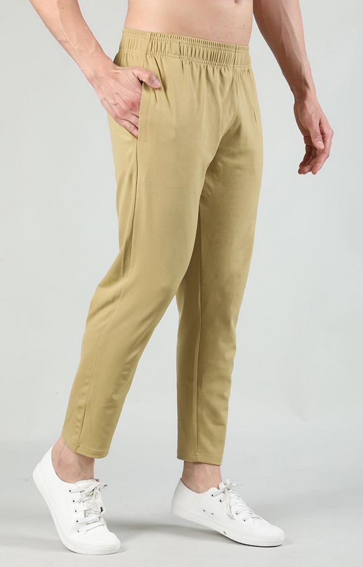 Men's Brown Solid Polyester Trackpant
