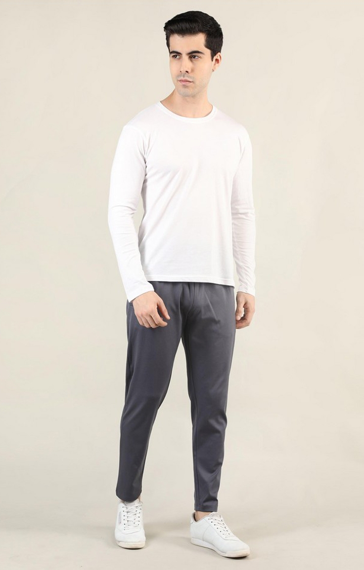 Men's Dark Grey Solid Polyester Trackpant