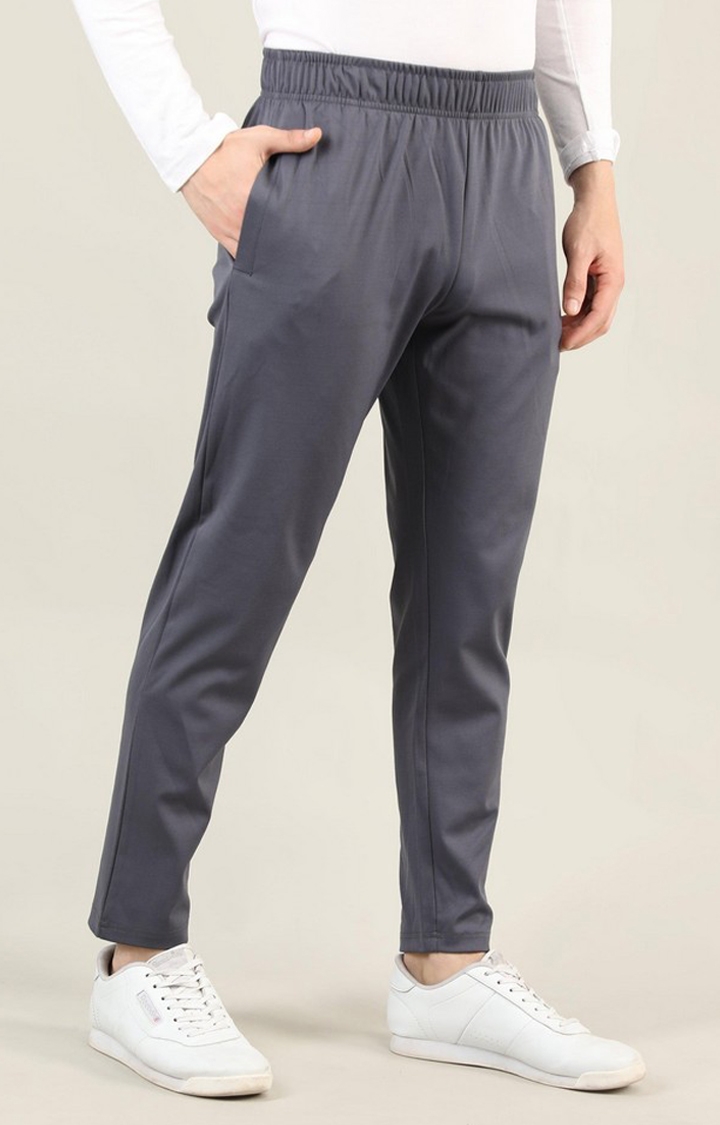Men's Dark Grey Solid Polyester Trackpant