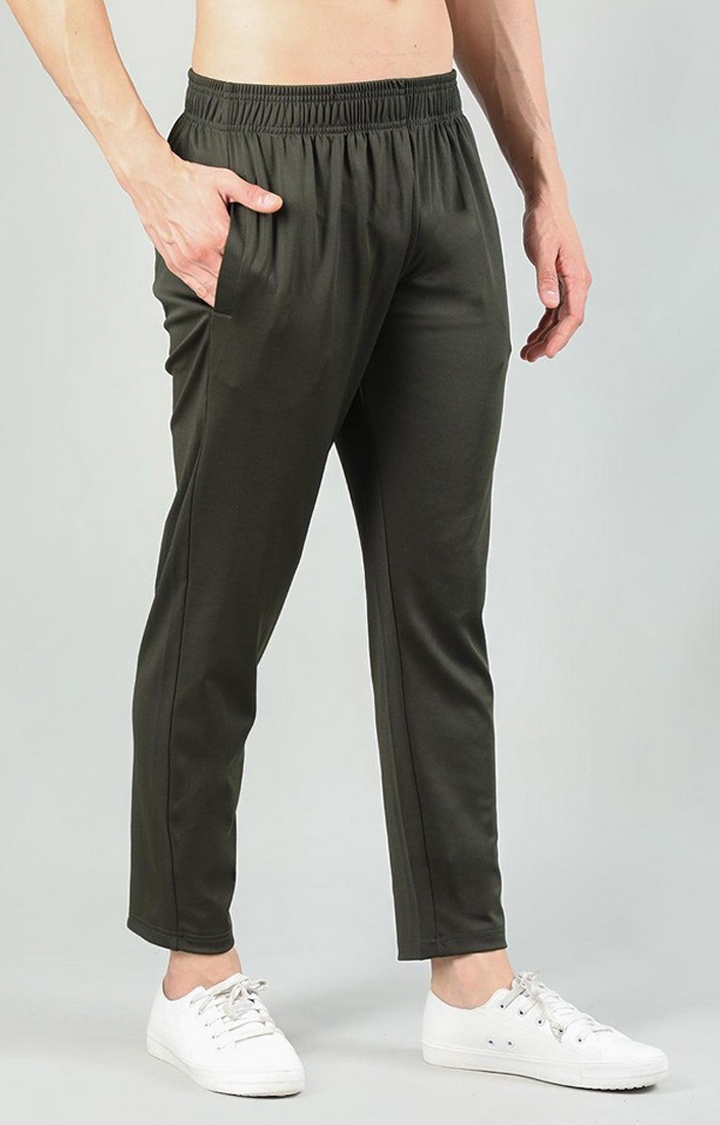 Men's Olive Green Solid Polyester Trackpant
