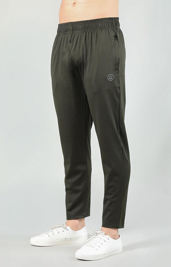 Men's Olive Green Solid Polyester Trackpant