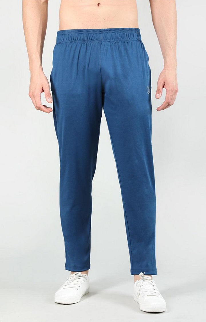CHKOKKO | Men's Indigo Blue Solid Polyester Trackpant