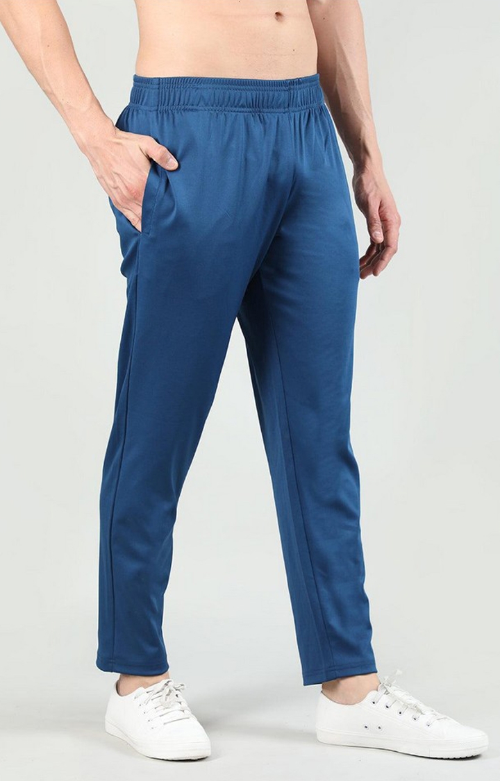 Men's Indigo Blue Solid Polyester Trackpant