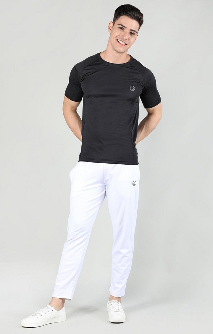 Men's White Solid Polyester Trackpant