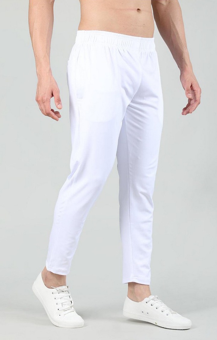 Men's White Solid Polyester Trackpant