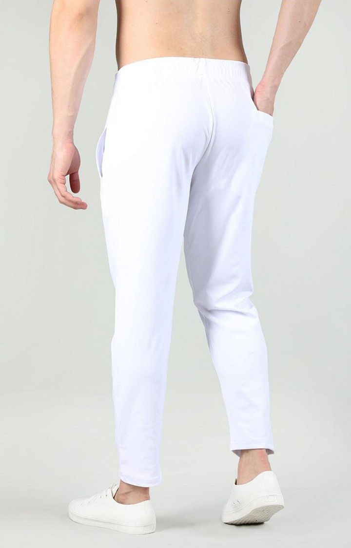 Men's White Solid Polyester Trackpant