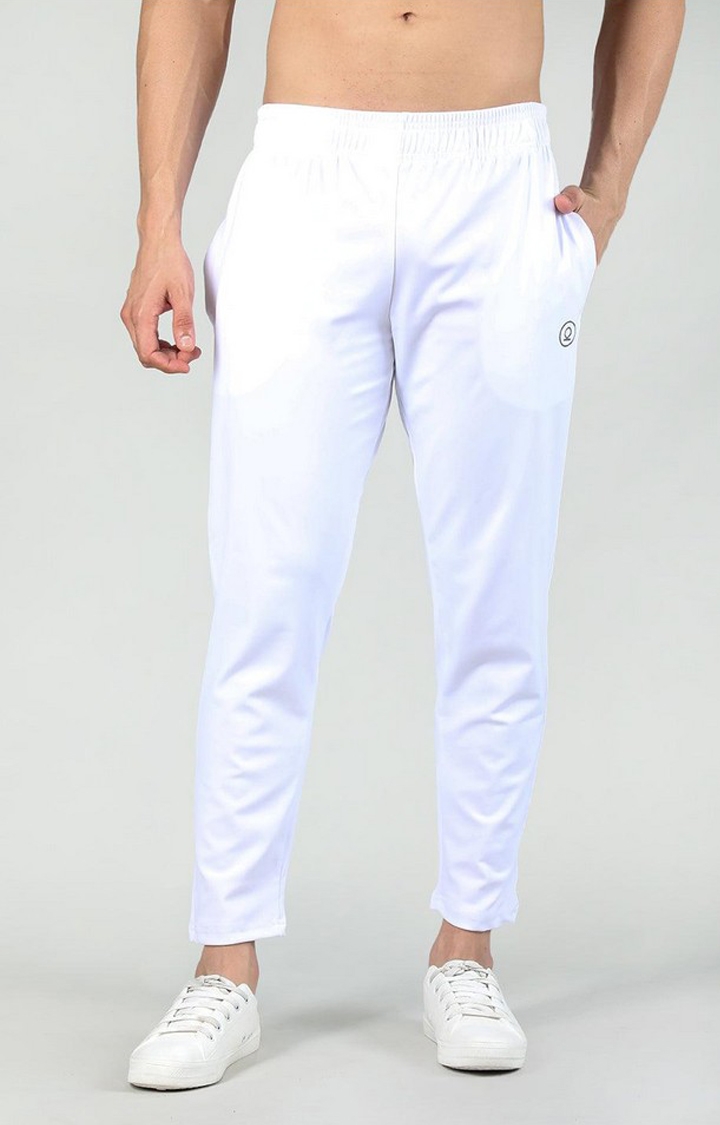 Men's White Solid Polyester Trackpant