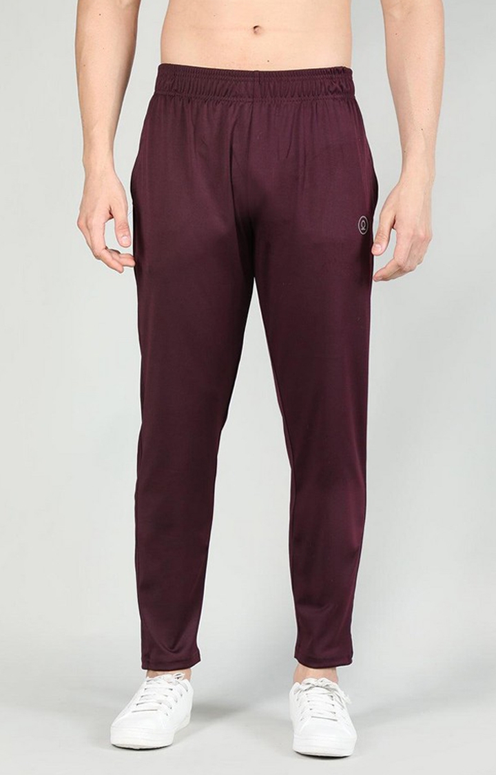 CHKOKKO | Men's Wine Red Solid Polyester Trackpant