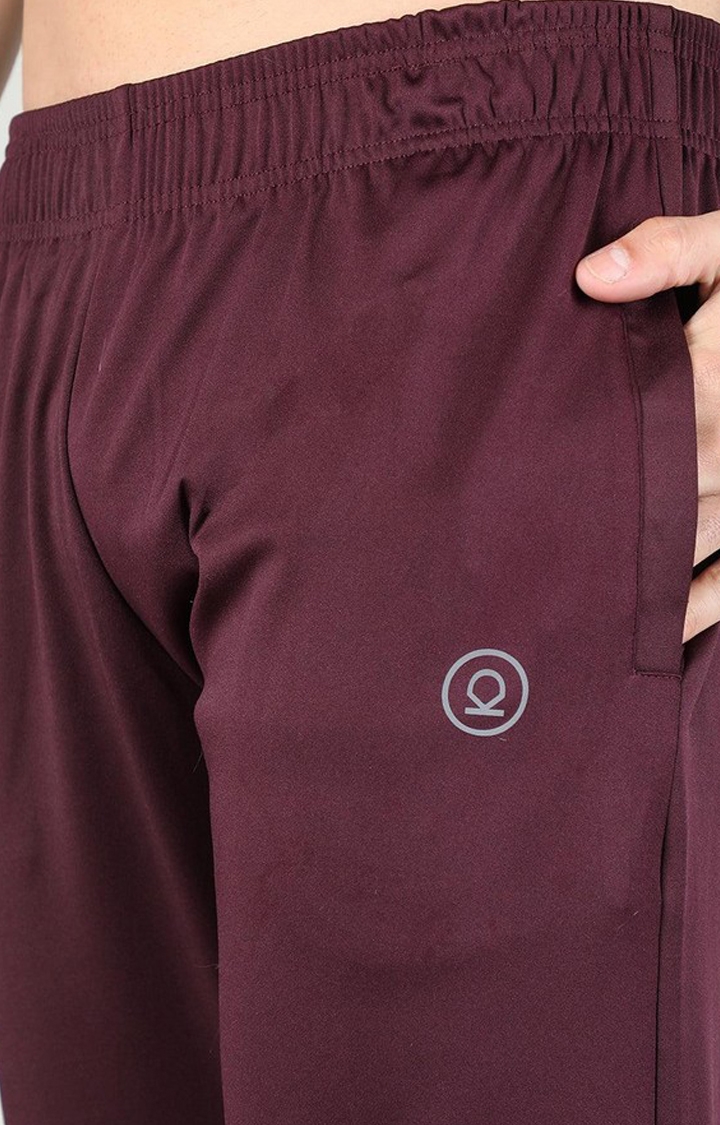 Men's Wine Red Solid Polyester Trackpant