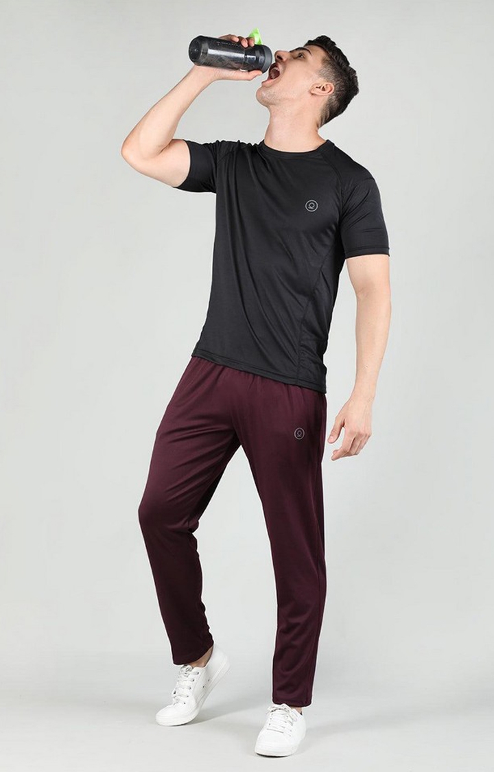 Men's Wine Red Solid Polyester Trackpant