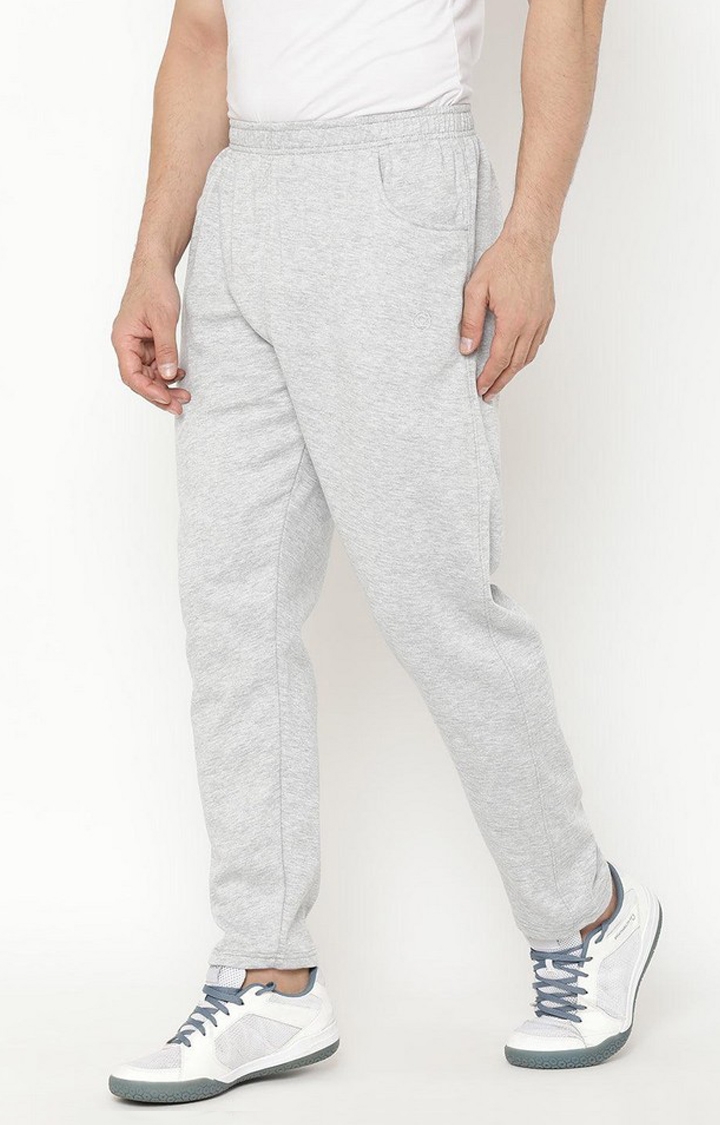 Men's Light Grey Melange Textured Polyester Trackpant