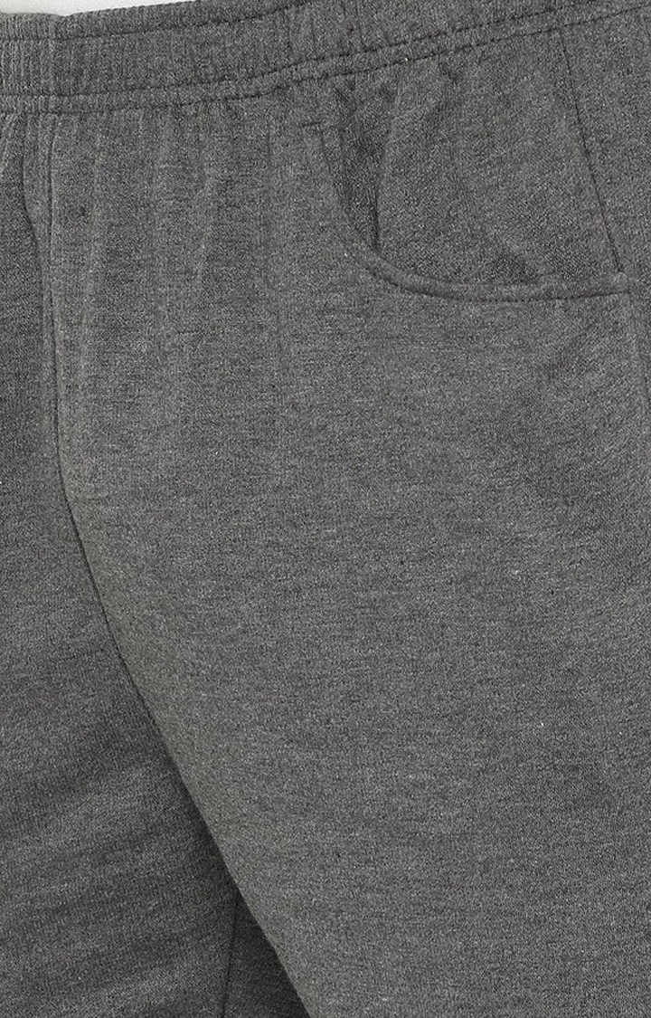 Men's Dark Grey Melange Textured Polyester Trackpant