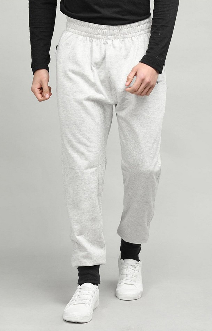 Men's Light Grey Melange Textured Polyester Activewear Jogger