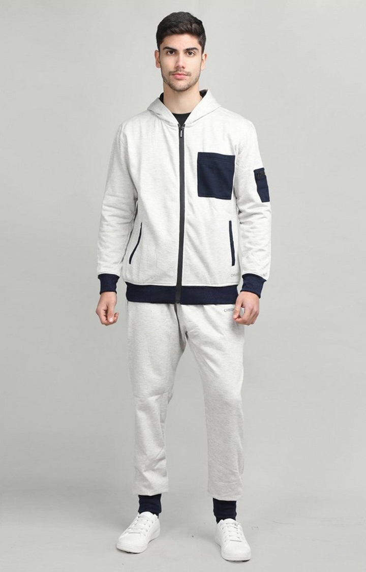 Men's Light Grey Melange Textured Polyester Activewear Jogger