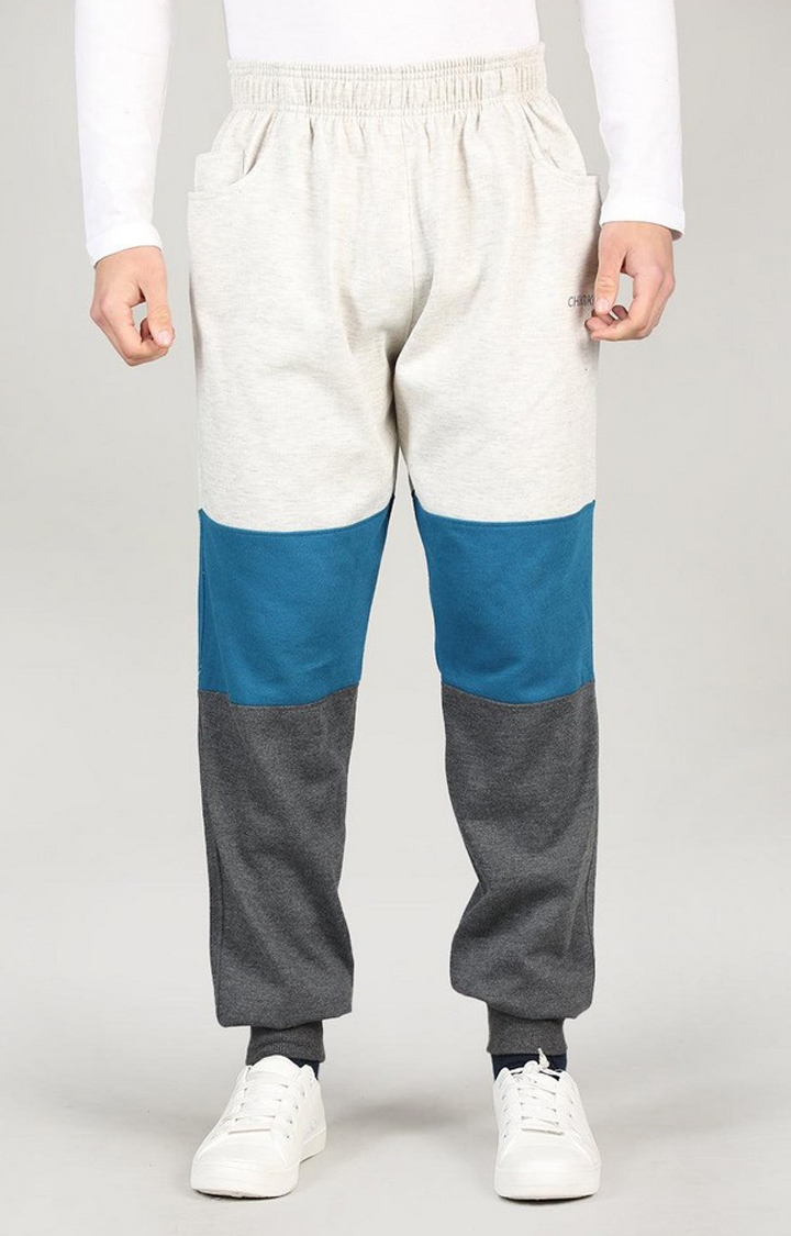 Men's Grey & Blue Colourblocked Polyester Activewear Jogger