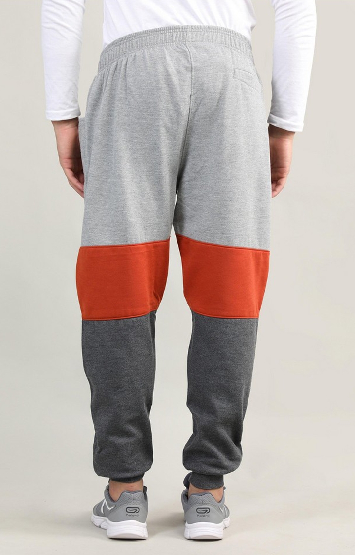 Men's Grey & Orange Colourblocked Polyester Activewear Jogger