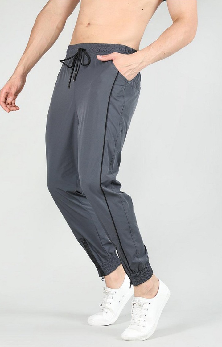 Men's Dark Grey Solid Nylon Activewear Jogger