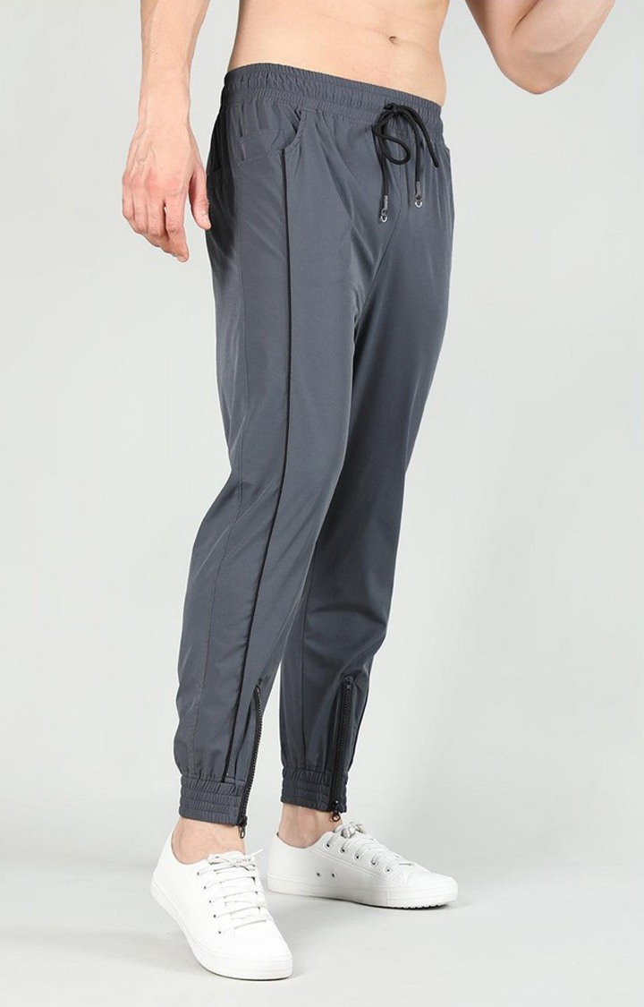 Men's Dark Grey Solid Nylon Activewear Jogger