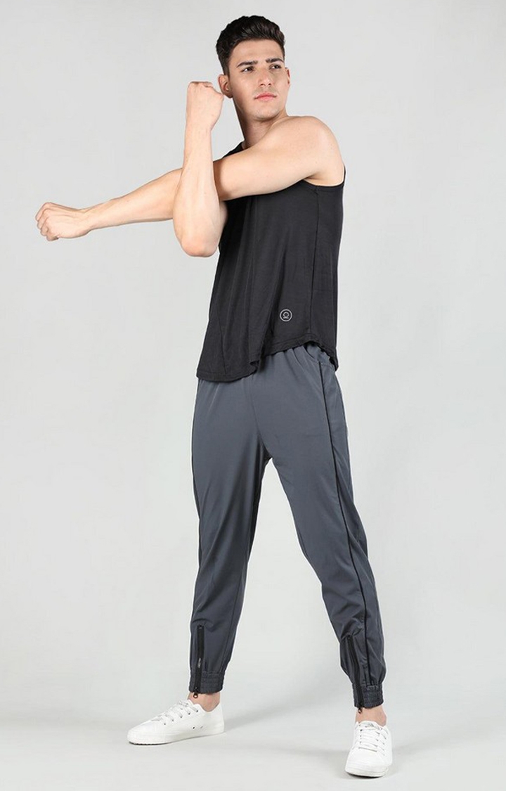 Men's Dark Grey Solid Nylon Activewear Jogger