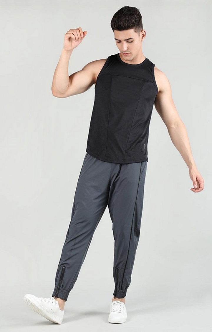Men's Dark Grey Solid Nylon Activewear Jogger