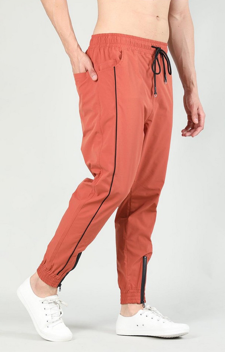 Men's Orange Solid Nylon Activewear Jogger