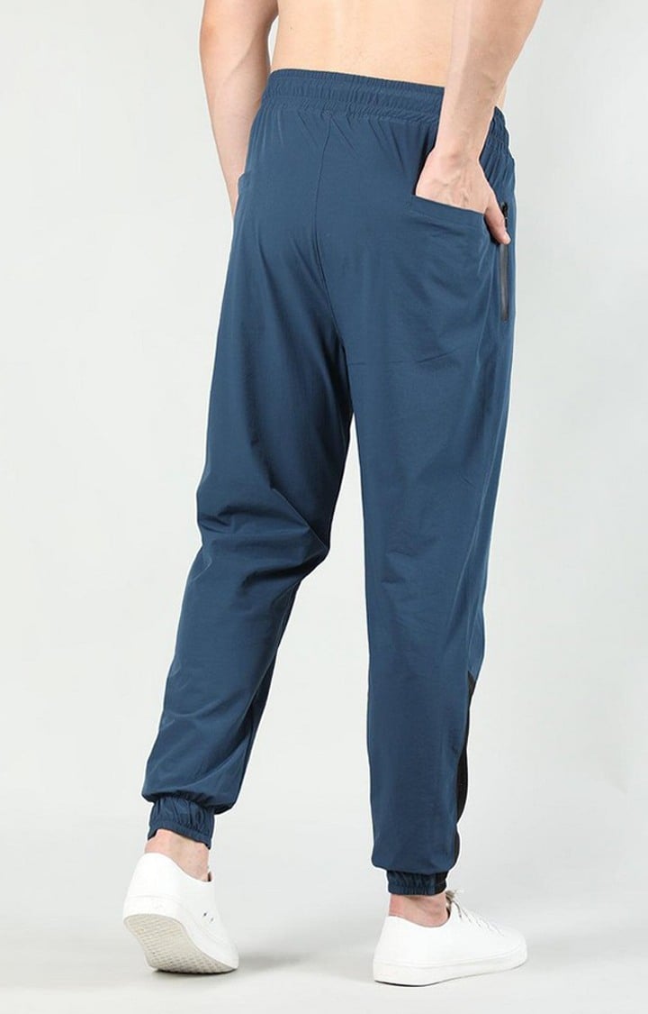 Men's Indigo Blue Solid Nylon Activewear Jogger