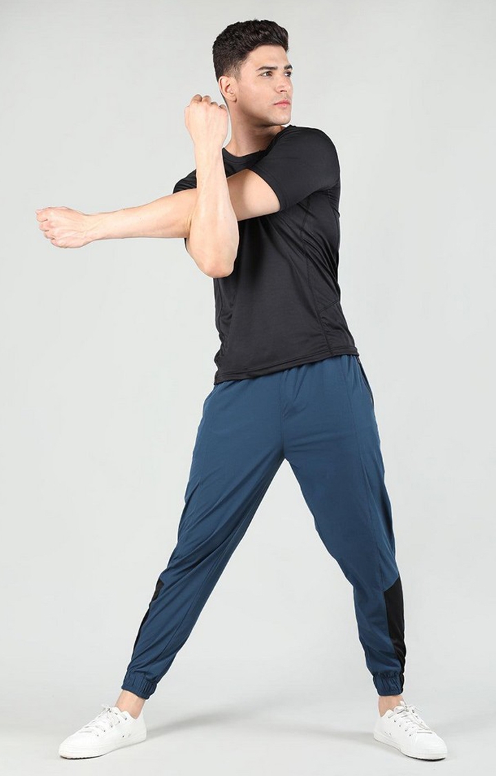 Men's Indigo Blue Solid Nylon Activewear Jogger