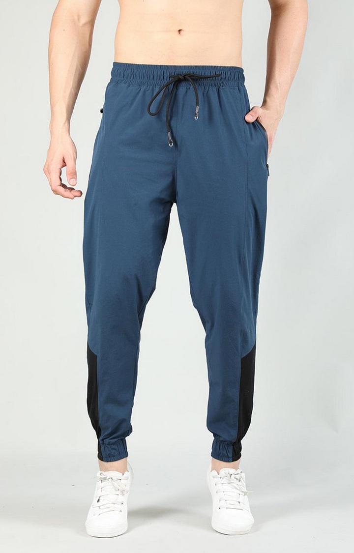 CHKOKKO | Men's Indigo Blue Solid Nylon Activewear Jogger