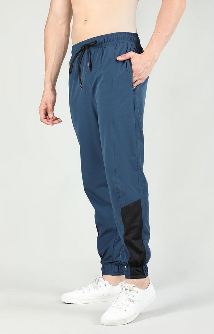 Men's Indigo Blue Solid Nylon Activewear Jogger
