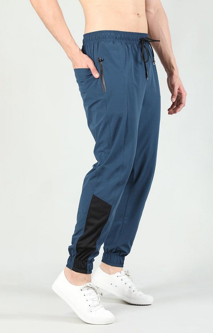 Men's Indigo Blue Solid Nylon Activewear Jogger