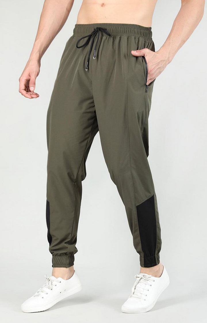 Men's Olive Green Solid Nylon Activewear Jogger