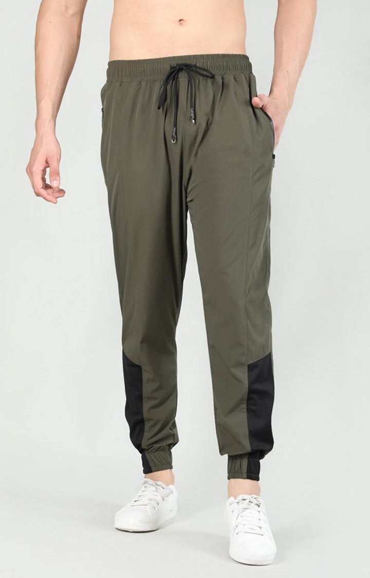 CHKOKKO | Men's Olive Green Solid Nylon Activewear Jogger