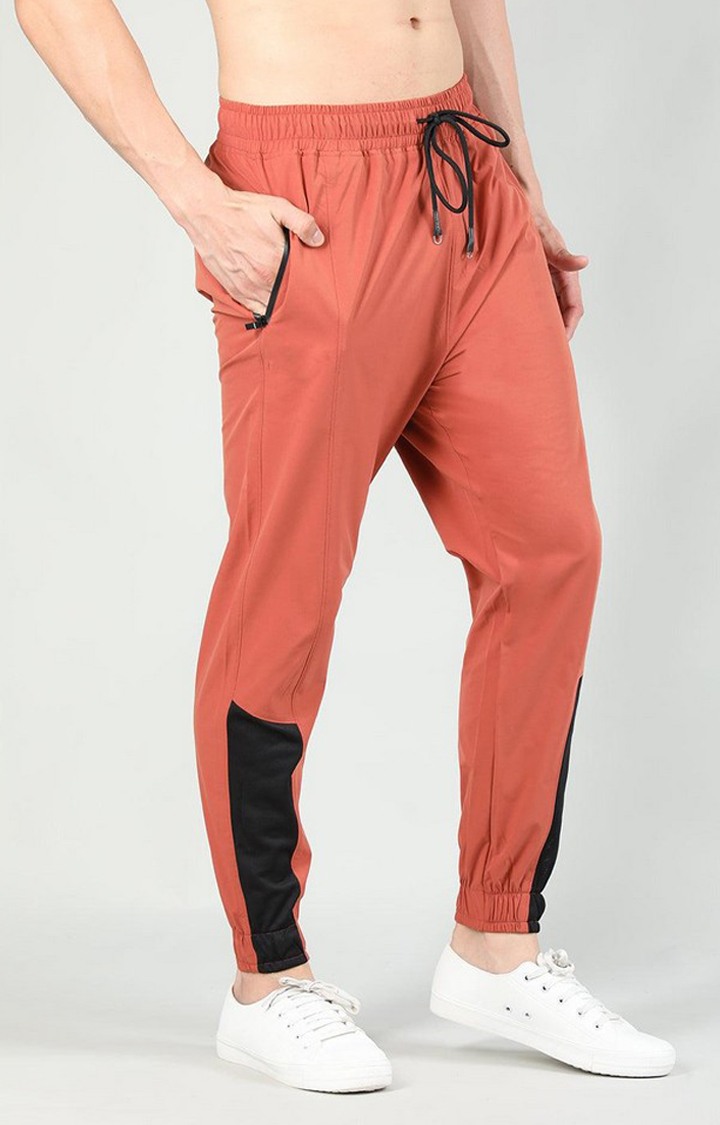 Men's Rust Orange Solid Nylon Activewear Jogger