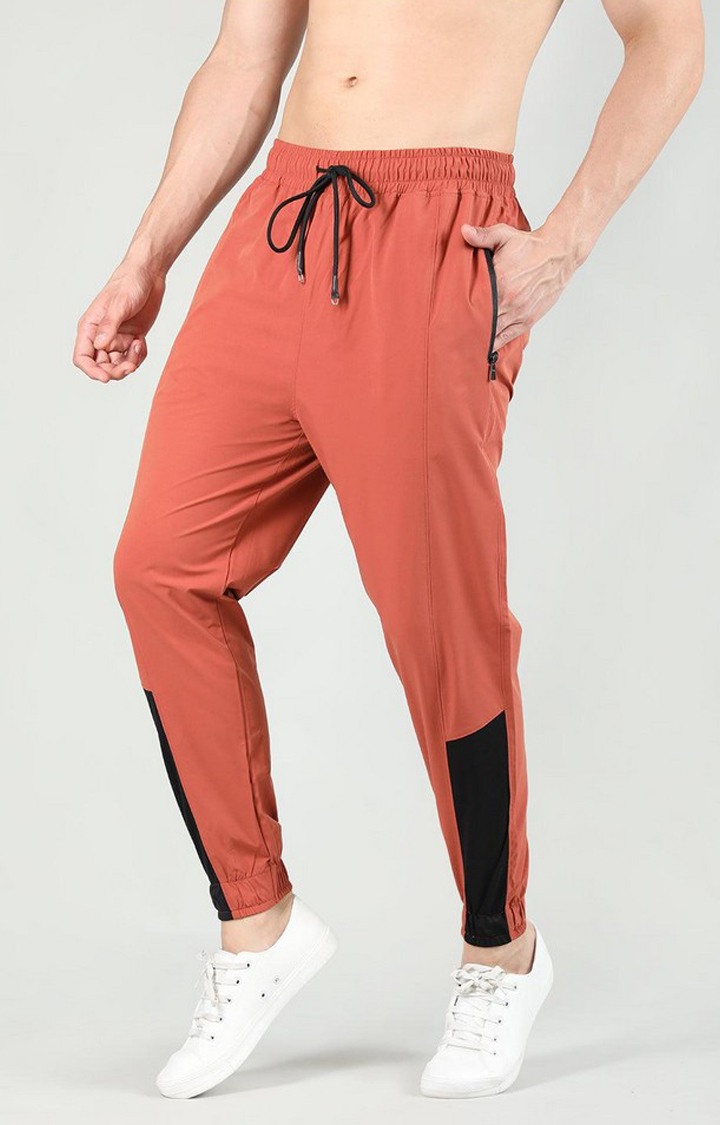 Men's Rust Orange Solid Nylon Activewear Jogger