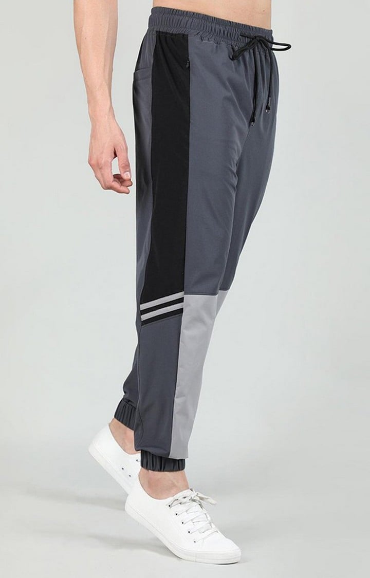 Men's Dark Grey Colourblocked Nylon Activewear Jogger