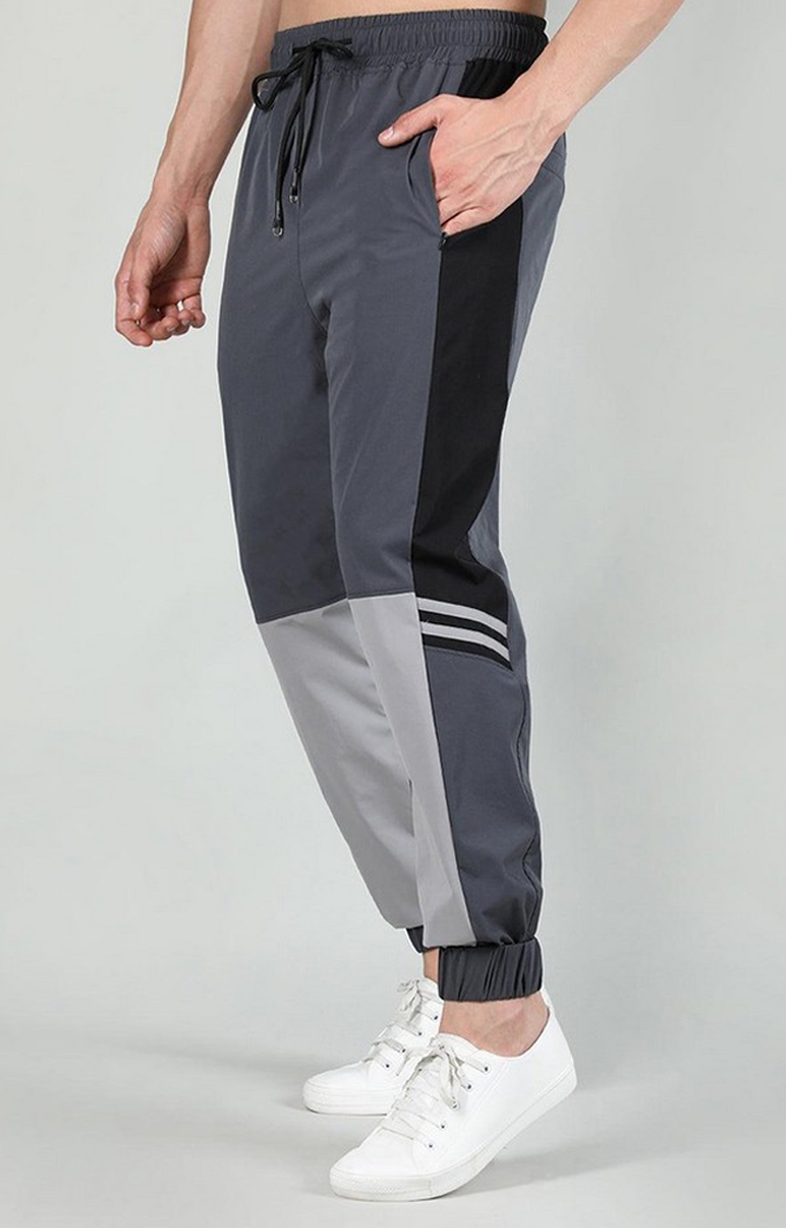Men's Dark Grey Colourblocked Nylon Activewear Jogger