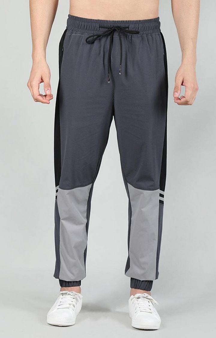 CHKOKKO | Men's Dark Grey Colourblocked Nylon Activewear Jogger