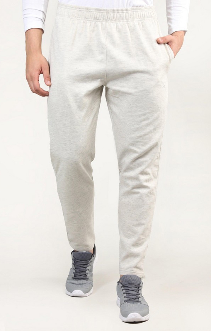 CHKOKKO | Men's Light Grey Melange Textured Polyester Trackpant