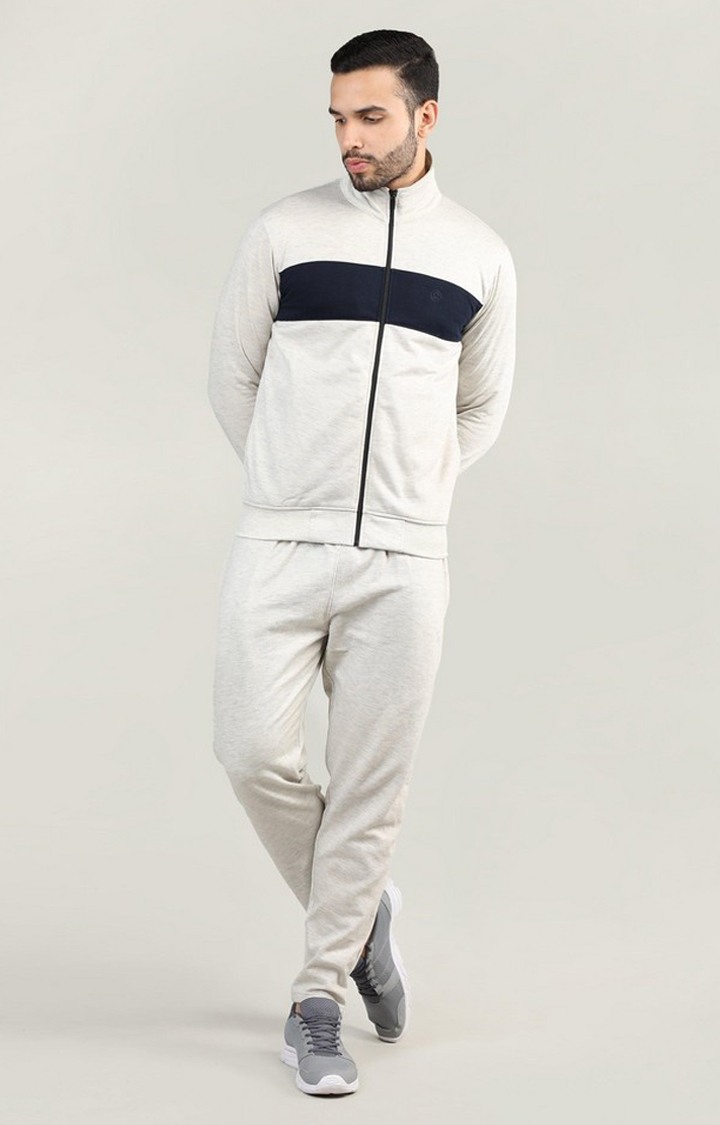 Men's Light Grey Melange Textured Polyester Trackpant