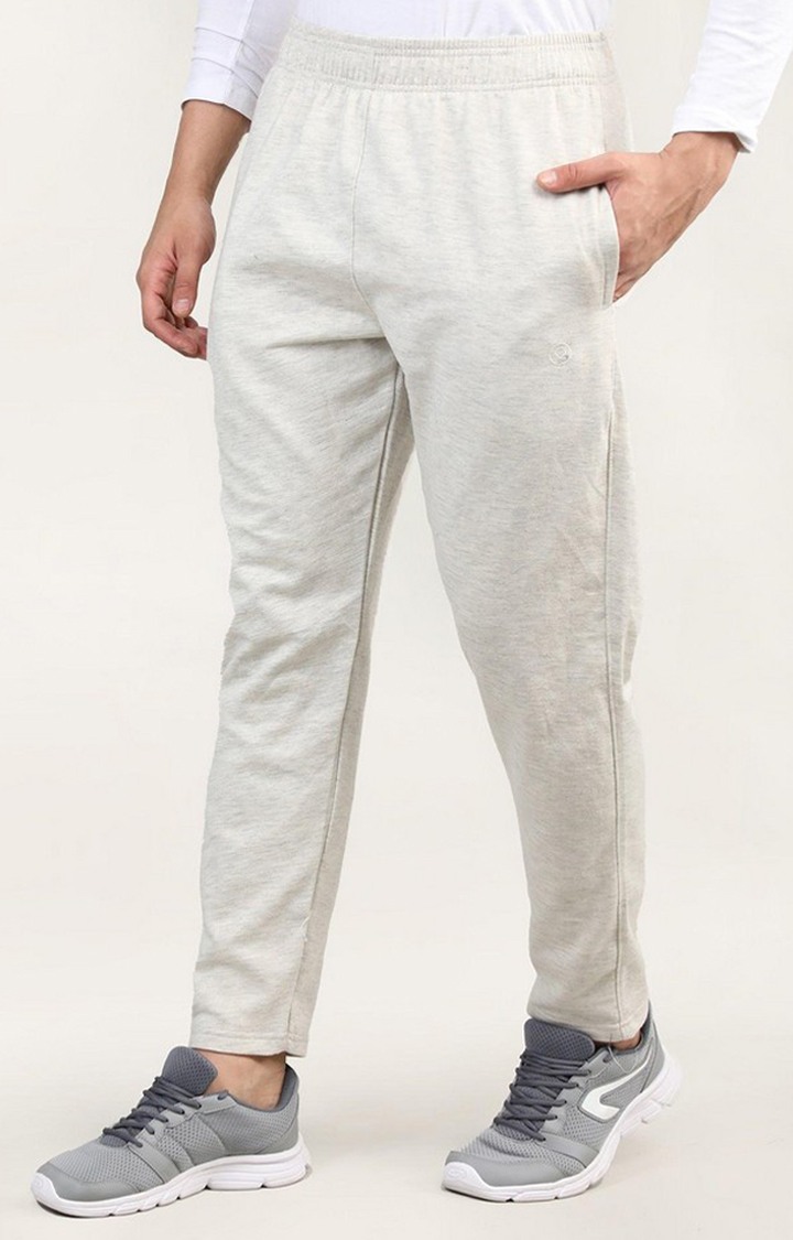Men's Light Grey Melange Textured Polyester Trackpant